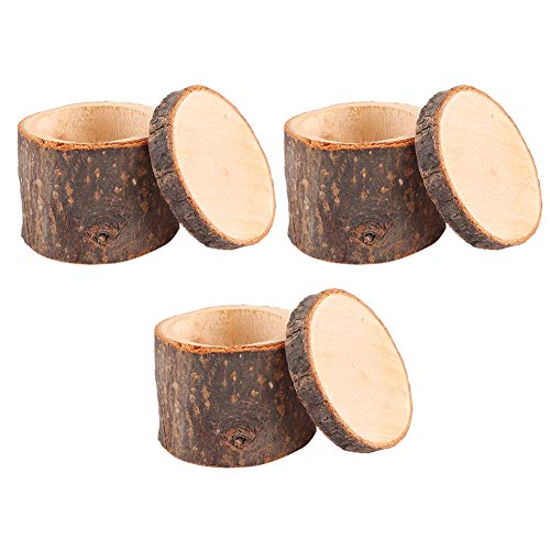 Liyeehao 3pcs/ Set Wood Wedding Ring Box Round Wooden Storage Boxes DIY Craft Jewelry Trinket Box DIY Rustic Wedding Ring Case Gift for Wedding, Liyeehao