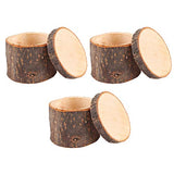 Liyeehao 3pcs/ Set Wood Wedding Ring Box Round Wooden Storage Boxes DIY Craft Jewelry Trinket Box DIY Rustic Wedding Ring Case Gift for Wedding, Liyeehao