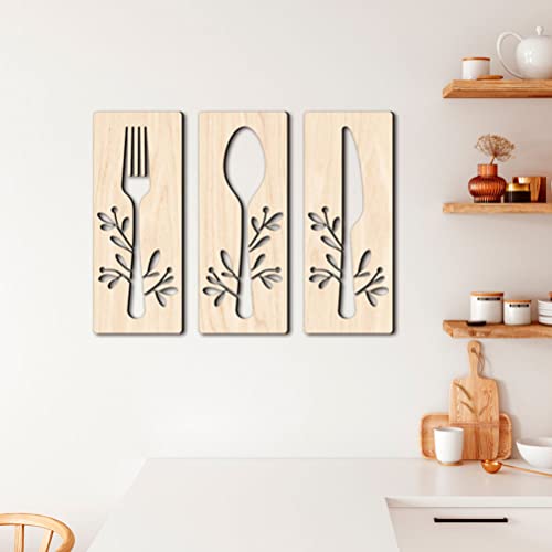 GANAZONO 1 Set Wooden Fork Spoon Sign Wood Sign for Dining Room Fork Spoon Wall Art Rustic Wooden Kitchen Sign Mirror Decor Kitchen Wall Decor - WoodArtSupply