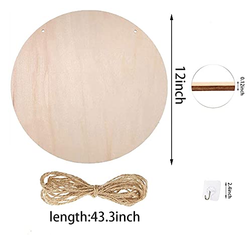 Feill 3 Pieces 12 Inch Wood Circles Sign - Unfinished Blank Wooden Circle with Twine & Hook for DIY Crafts, Door Hanger, Sign, Wood Buring, Painting, - WoodArtSupply