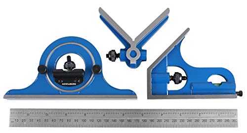 Accusize Industrial Tools Combination Square Set, 12''/300mm, 4 Pcs/Set, 0000-8108 - WoodArtSupply