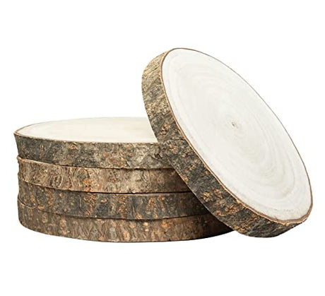OBTANIM 5 Pcs Natural Wood Slices 4.7-5.5 Inch Large Unfinished Round Wooden Circles with Tree Bark for Table Centerpieces DIY Painting Crafts OBTANIM