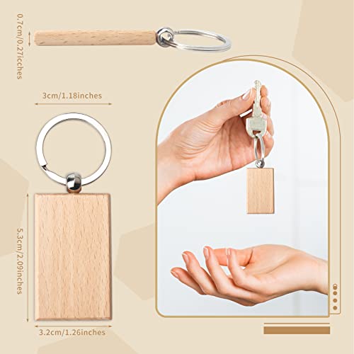 20 Pieces Blank Wooden Key Chain, Rectangle Wood Blanks for Key Chains, Wood Engraving Blanks for DIY Gift Crafts fuceury