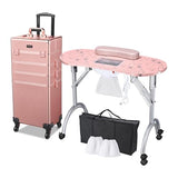 BYOOTIQUE Rolling Manicure Table 4in1 Makeup Train Case Foldable Nail Desk Cosmetology Case on Wheels with Built-in Dust Collector for Technician AW
