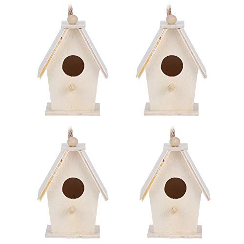 Wooden Bird House, 4Pcs Mini Hanging Birdhouse Nesting Box Natural Unfinished Wood Bird Nests for Outdoor Garden Courtyard Decoration Hapivida