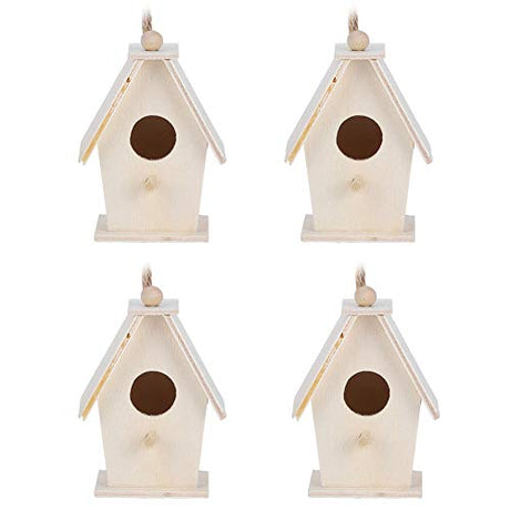 Wooden Bird House, 4Pcs Mini Hanging Birdhouse Nesting Box Natural Unfinished Wood Bird Nests for Outdoor Garden Courtyard Decoration Hapivida