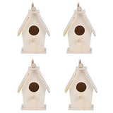 4Pcs Wooden Birdhouse Kits, Hanging Bird House Decorative Small Wood Birds Nest Cage Unfinished Paintable Nesting Box Innovative Birdcage Crafting Tiiyee