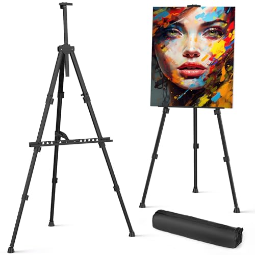 Art Painting Easel Stand by JULEHUI- Portable Adjustable Easel Tripod - Large Standing Floor Adults Easel for Drawing & Display - Black Metal Canvas - WoodArtSupply