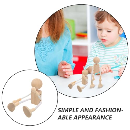 Tofficu Wooden Peg Dolls Unfinished Wood Robot 4pcs DIY Mini People Doll with Flexible Joint Wood Painting Figures Kids Educational Toys for Craft Tofficu