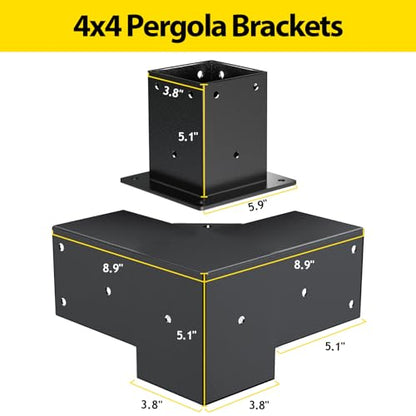 APRILSOUL 4x4 Pergola Kit, Includes 4 Three-Way Corner Brackets and Post Bases for 3.5" Wood Posts, Durable Right Angle Hardware for Outdoor Gazebo