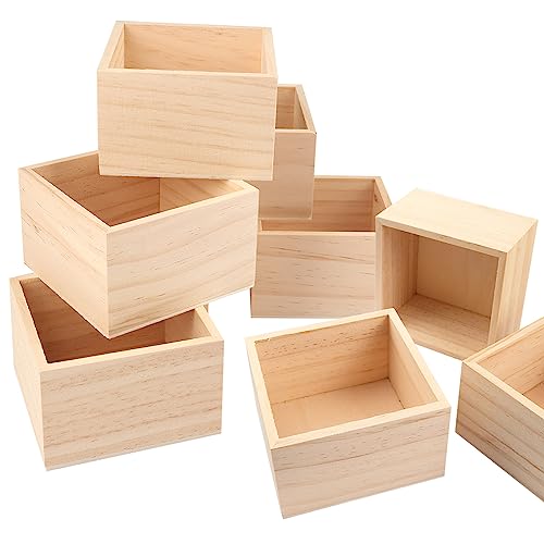 GNIEMCKIN 20 Pack 4 x 4 Inch Wooden Box, Unfinished Small Square Wooden Box, Rustic Wooden Box, Organizer Storage wood Box for DIY Crafts,