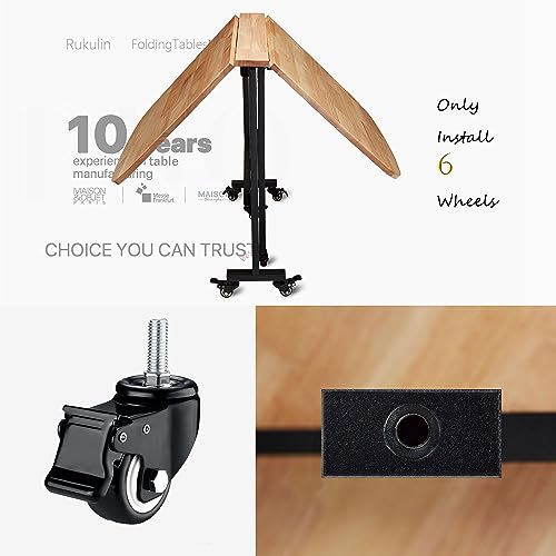 Rukulin Multifunction Table Drop Leaf Dining Table - 47" Solid Wooden Foldable Kitchen Table with 6 Wheels (Natural) Rukulin