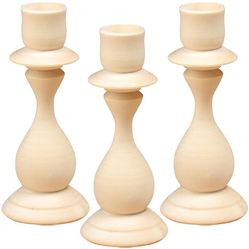 Handmade Wooden Candle Holder Set of 3 - DIY Unfinished Wood Crafts | Natural Wood Pillar Candle Holders 5.5" Tall AEVVV