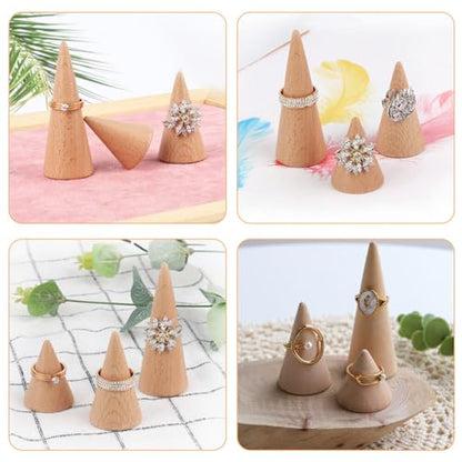 STOBAZA 3PCS Wooden Cone Ring Holders Unpainted Finger Ring Display Stand Jewelry Organizer Display Rack DIY Craft Wood Cone Stand - WoodArtSupply