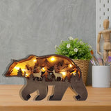 MIYOLO Light Up Bear Art Decor Wooden Brown Bear Figurine with LED Home Shelf Desk Decorations Rustic Multi-Layer Bear Crafts MIYOLO