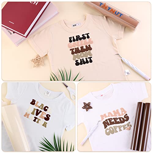 Tintnut Skin Tone Puff Vinyl Heat Transfer - 8 Sheets 12 x 10 inches 3D Puffy Heat Transfer Vinyl Foaming Nude Brown HTV Iron on Vinyl for T-Shirts Tintnut