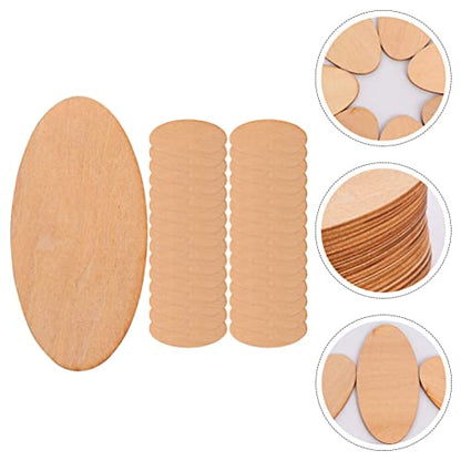 TEHAUX 50pcs Oval Wood Chips Unfinished Wood Chip Wood Slices for Centerpieces Oval Wood Slices Rustic Wooden Cutout Wood Craft Material Blank Wood