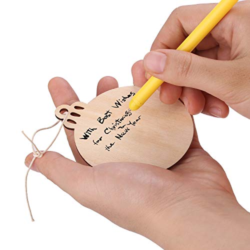 KSPOWWIN 50pcs Round Blank Wood Slices with Holes for DIY Christmas Ornaments Hanging Decorations, 3.5" Unfinished Wooden Christmas Cutouts Ornaments KSPOWWIN
