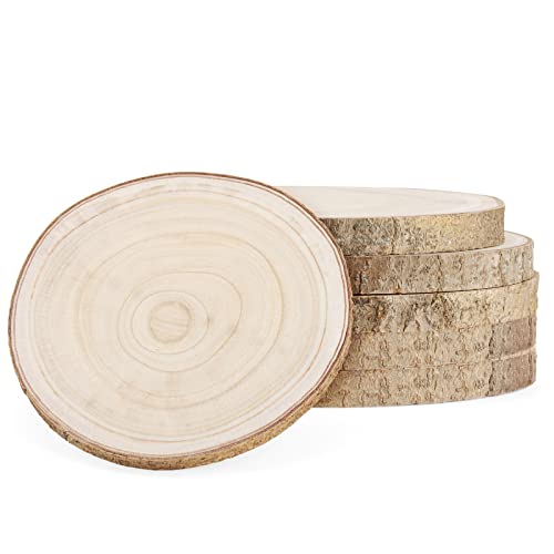 LEXININ 6 Pack 10-11 Inches Natural Wood Slices, 25-28cm Unfinished Wooden Log Slices, Round Large Wood Circles for Weddings, Table Centerpieces, LEXININ