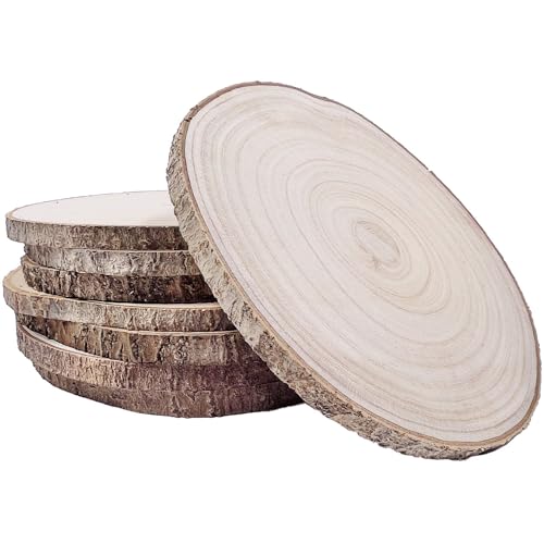 William Craft 8 Pcs 10-11 inch Large Unfinished Wood Slices for Centerpieces, Natural Rustic Wooden Plate for DIY Craft, Round Wood Chips for Signage Painting Wedding Party Christmas Decor (10-11 in)