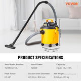 VEVOR Shop Vacuum Wet and Dry, 5 Gallon 6 Peak HP Wet/Dry Vac, Powerful Suction with Blower Function with Attachments 2-in-1 Crevice Nozzle, Small VEVOR