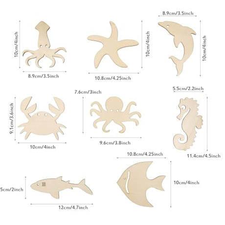 40 Pack Wood Ocean Sea Animal Cutouts Unfinished Wooden Sea Animals Paint Crafts Wooden Ocean Sea Animal Hanging Ornaments DIY Sea Animal Craft Gift Xonzmmk
