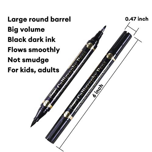 Sunshilor Dual Brush Calligraphy Pens Black Hand Lettering Pens for Beginners Writing, Art Drawing, Sketching, Illustration, Scrapbooking, Sunshilor