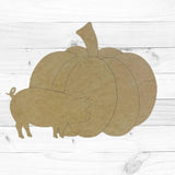Pumpkin with Pig, Fall Shape, Unfinished Wood Cutout, Paint by Line Build-A-Cross