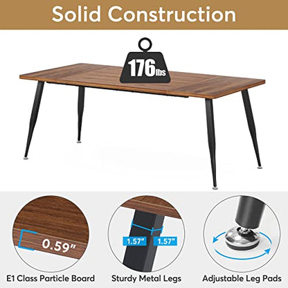 LITTLE TREE 70.9 Inch Large Rectangular Dining Table Kitchen Furniture,Brown+Black - WoodArtSupply