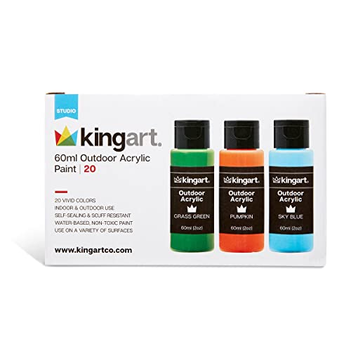 KINGART Outdoor Acrylic Paint, 60ml (2oz) Bottle, Set of 20 Unique Colors KINGART