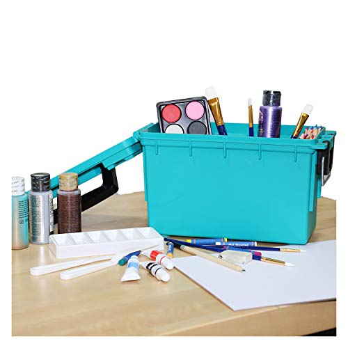 Logix 12533 Stackable Craft Storage Box with Handle, Locking Art Supply Box, Plastic Storage Containers with Lids, Craft Organizer Box, Teal - WoodArtSupply