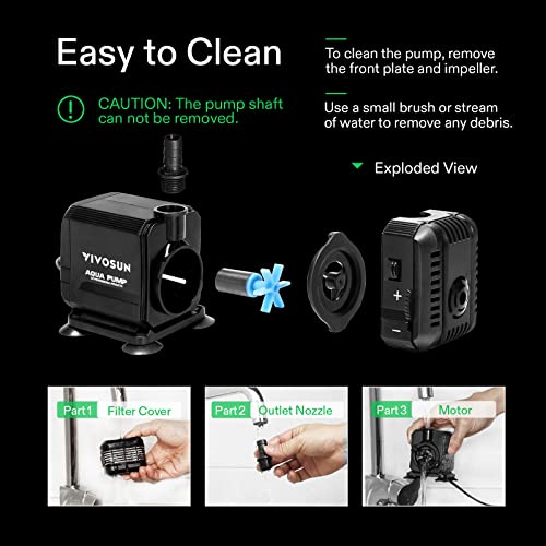 VIVOSUN 400GPH Submersible Pump(1500L/H, 15W), Ultra Quiet Water Pump with 5.2ft High Lift, Fountain Pump with 5ft Power Cord, 3 Nozzles for Fish VIVOSUN