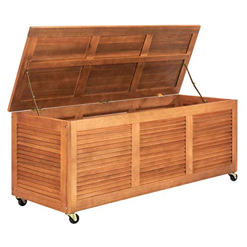 Safavieh PAT7038A Outdoor Collection Elina Teak 47.2" Cushion Deck Box, Natural Safavieh