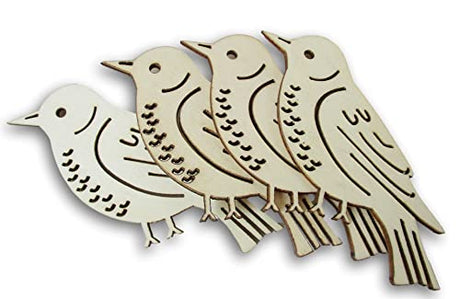 Wooden Birds - Miniature Laser Cut Wood Shapes- Unfinished Natural Wood - 4 Pieces CraftMedley