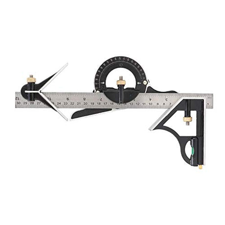 Stainless Steel T Square Ruler, Combination Square Set with Protractor, Stainless Steel Angle Ruler 0-180° Combination Tri Square 0.01 Protractor 125