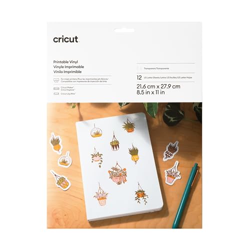 Cricut Printable Vinyl - US Letter Size (12 Ct), Printable Vinyl for Stickers, Labels, Vinyl Paper for Inkjet Printer, Compatible with Cricut Maker, - WoodArtSupply