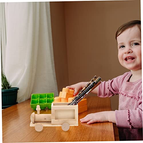 Tofficu 2pcs DIY Train Pen Holder Mini Unfinished Wooden Train Unfinished Wood Dolls DIY Wood Ornaments Small Unfinished Wood Basket Kids Painting Tofficu