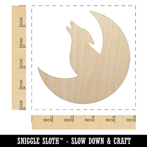 Wolf Howling with Moon Unfinished Wood Shape Piece Cutout for DIY Craft Projects - 1/4 Inch Thick - 4.70 Inch Size Sniggle Sloth