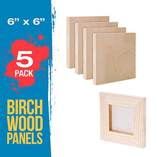 U.S. Art Supply 6" x 6" Birch Wood Paint Pouring Panel Boards, Studio 3/4" Deep Cradle (Pack of 5) - Artist Wooden Wall Canvases - Painting U.S. Art Supply