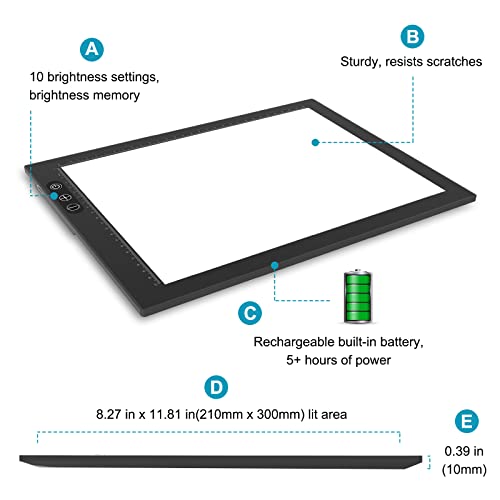 Portable Rechargeable A4 Light Box for Tracing, Ultra-Thin Led Light Pad Adjustable Light Board for Weeding Vinyl, Drawing, Tattoo, Sketching,