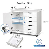 DEVAISE 5-Drawer Wood Dresser Chest with Door, Mobile Storage Cabinet, Printer Stand for Home Office DEVAISE
