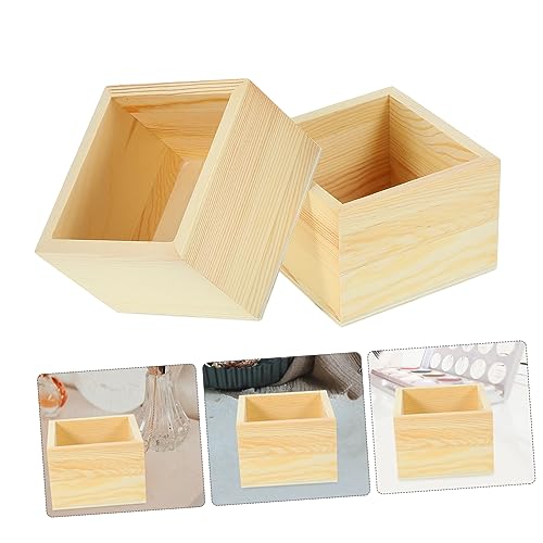 Zerodeko 2pcs Box Food Containers Craft Organizer Wood Crates Unfinished Small Wooden Crate Wooden Container Small Storage Containers Crates for