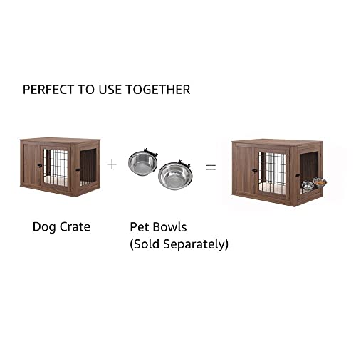 unipaws Furniture Style Dog Crate End Table with Cushion, Wooden Wire Pet Kennels with Double Doors, Medium Dog House Indoor Use (Walnut, Medium) unipaws