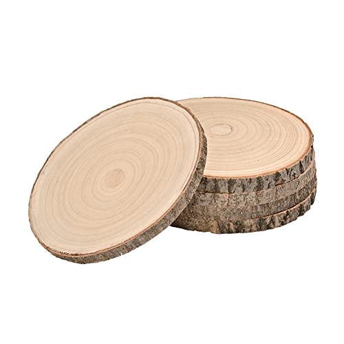 WILLOWDALE 5Pcs Large Wood Slices for Centerpieces, 9-10 Inches Unfinished Wood Circles for Crafts Rustic Wood Round Wooden Ornaments, Wood Decor for