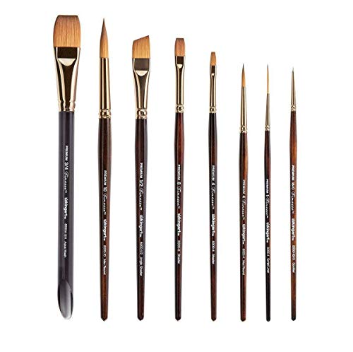KINGART Finesse Kolinsky Sable Synthetic Blend Premium Watercolor Artist Brushes, Gift Box, Set of 8, Synthetic Brush Hairs, Acrylic Handle, for Oil, KINGART