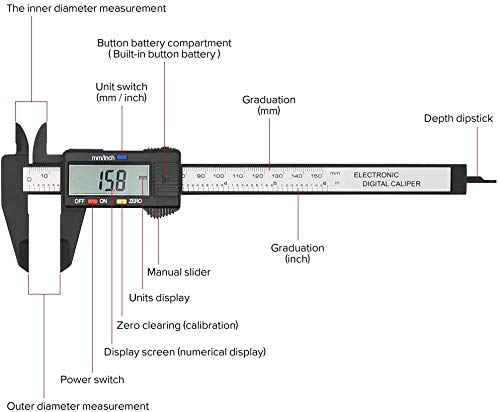 Digital Calipers,Electronic Digital Calipers,YKLSXKC LCD Screen displays 0-6"Caliper Measuring Tool,inch and Millimeter Conversion, Suitable for - WoodArtSupply