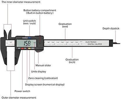 Digital Calipers,Electronic Digital Calipers,YKLSXKC LCD Screen displays 0-6"Caliper Measuring Tool,inch and Millimeter Conversion, Suitable for - WoodArtSupply