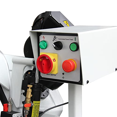 KAKA INDUSTRIAL BS-108G horizontal bandsaw, 10”x7.9" round metal stock at 90°. Swivel head miters up to 60°.Metal Cutting Band Saw Motor power 1.1kw KAKA INDUSTRIAL