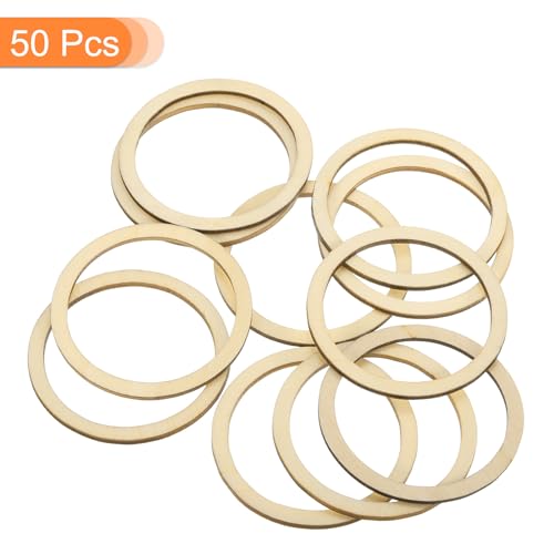 uxcell 50Pcs 60mm(2.4-inch) Natural Wood Rings, Unfinished Wooden Pieces Circle Ornaments Wreath Frame Ring for Home Decor, DIY Crafting uxcell