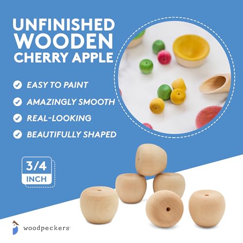 Unfinished Wood Mini Cherry Apple, 3/4 inch, Pack of 50 for Wooden Doll Head and Wood Crafts, by Woodpeckers Woodpeckers